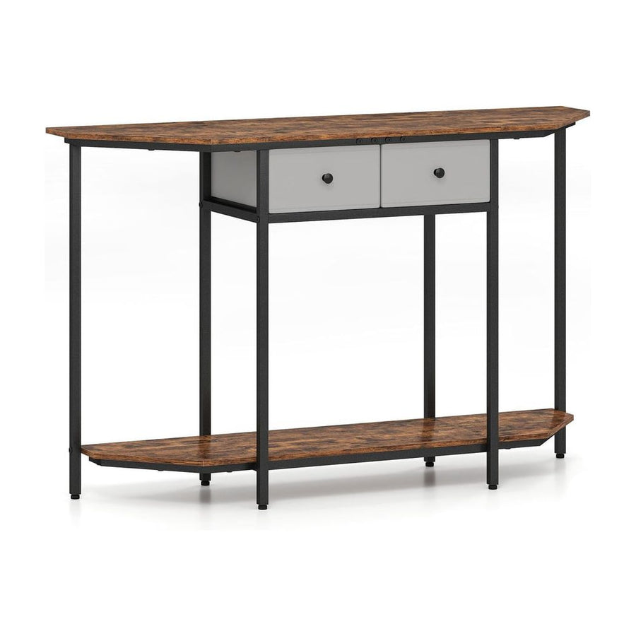 130 CM Console Table with rustic brown top and two grey drawers