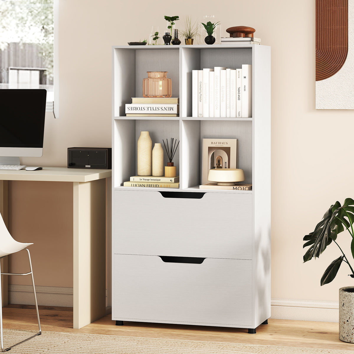 130CM 5-Tier Tall Freestanding Bookshelf for Living Room-White