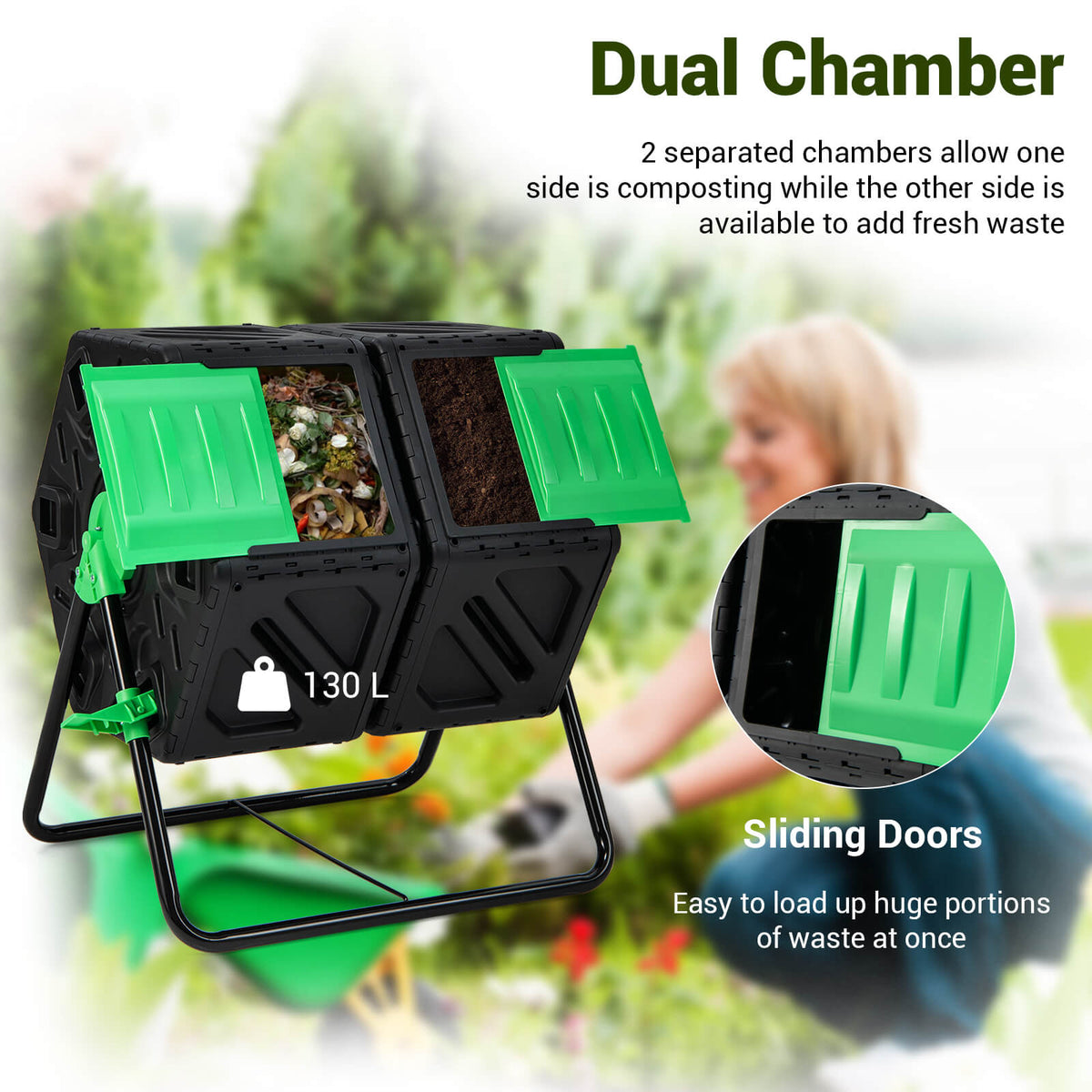 130L Rotating Tumbling Composter with Single Chamber