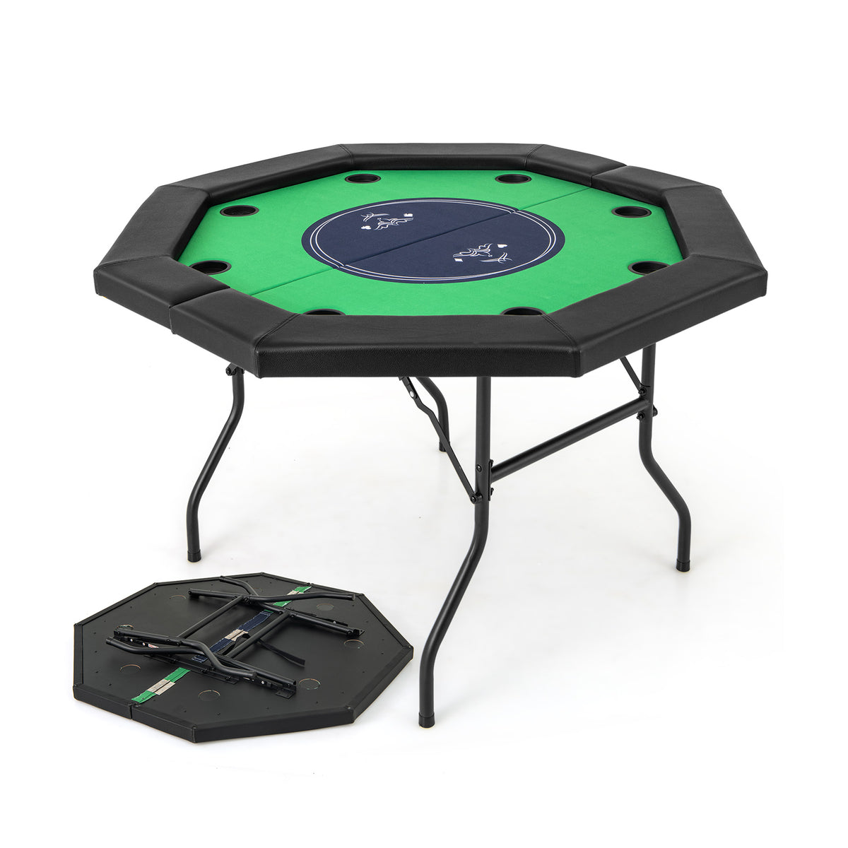 130 cm Foldable Poker Table with Padded Rails and Folding Legs for 8 Players-Green