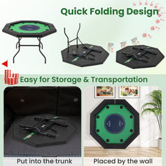130 cm Foldable Poker Table with Padded Rails and Folding Legs for 8 Players-Green