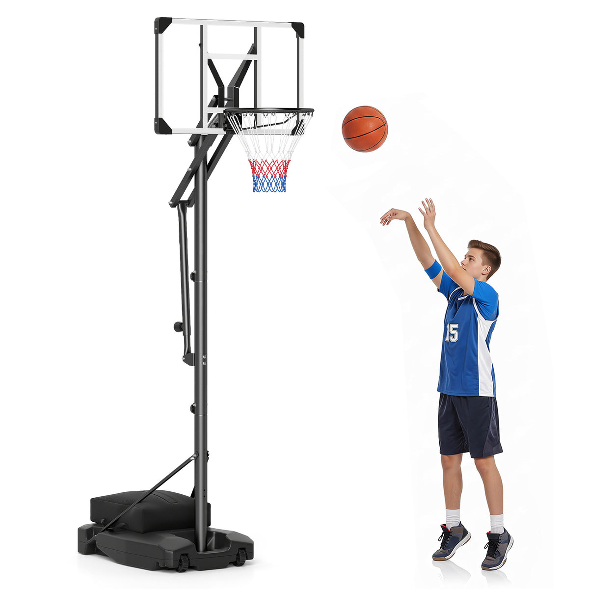 131-263 cm Height Adjustable Basketball Hoop with Weight Bag for Teens