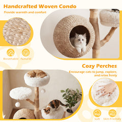 134CM 5-Tier Cat Tree with Woven Cat Condo and Hanging Balls-White