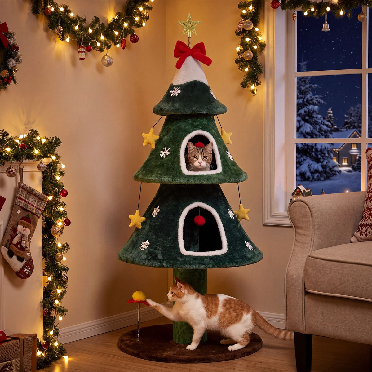 137.5 cm Christmas Cat Tree in Green, image 3