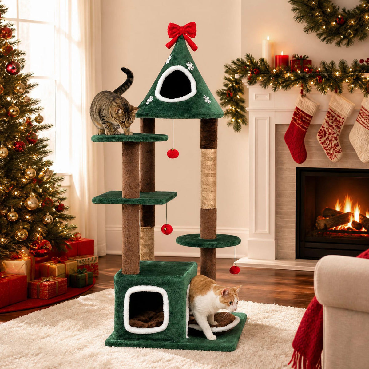 137 cm Christmas Cat Tree in Green, image 2