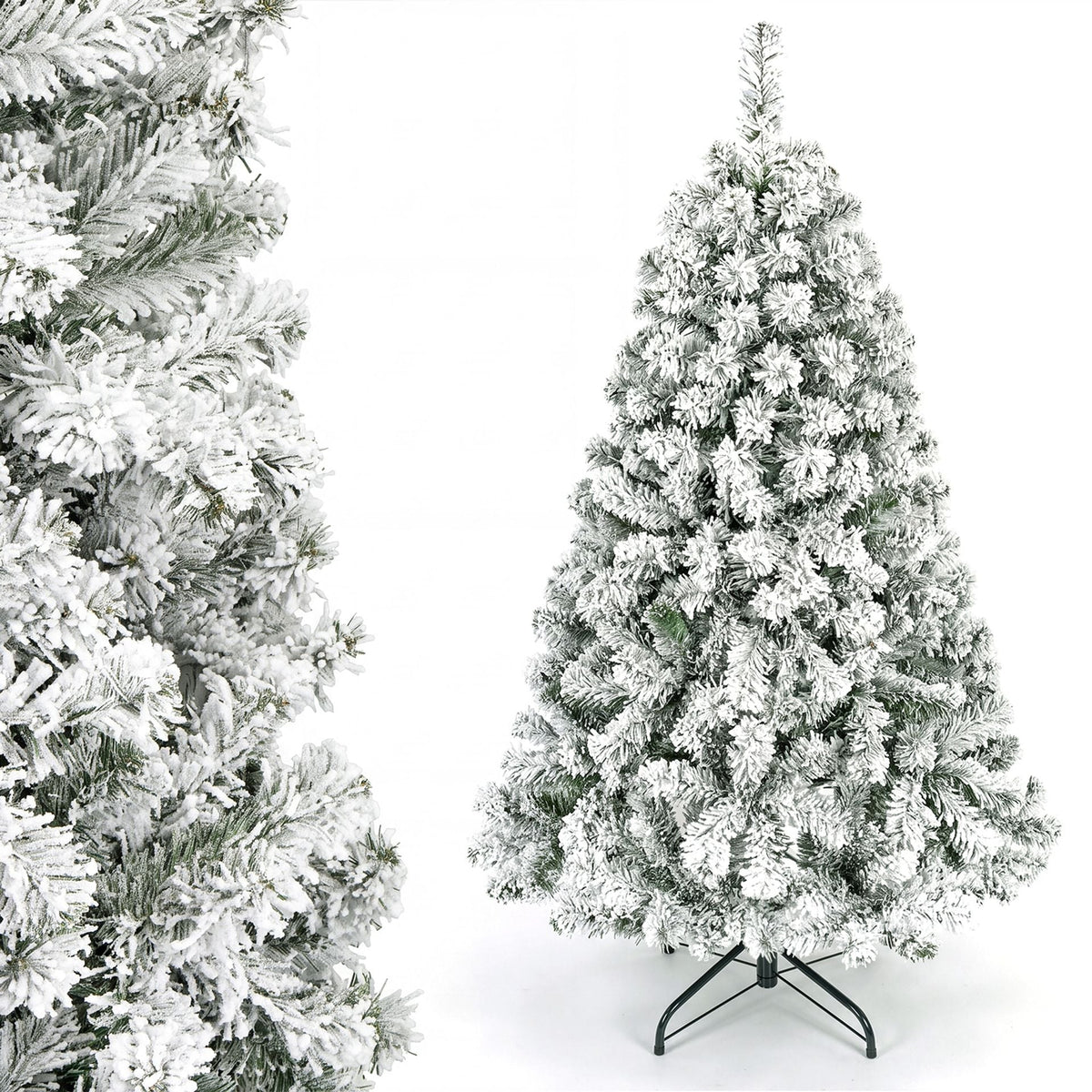 137cm Artificial Snow-Flocked Christmas Tree with Branch Tips and Warm White LED Lights