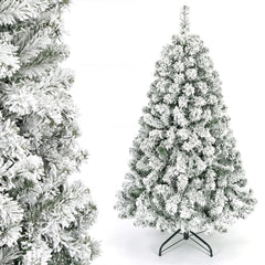 137cm Artificial Snow-Flocked Christmas Tree with Branch Tips and Warm White LED Lights