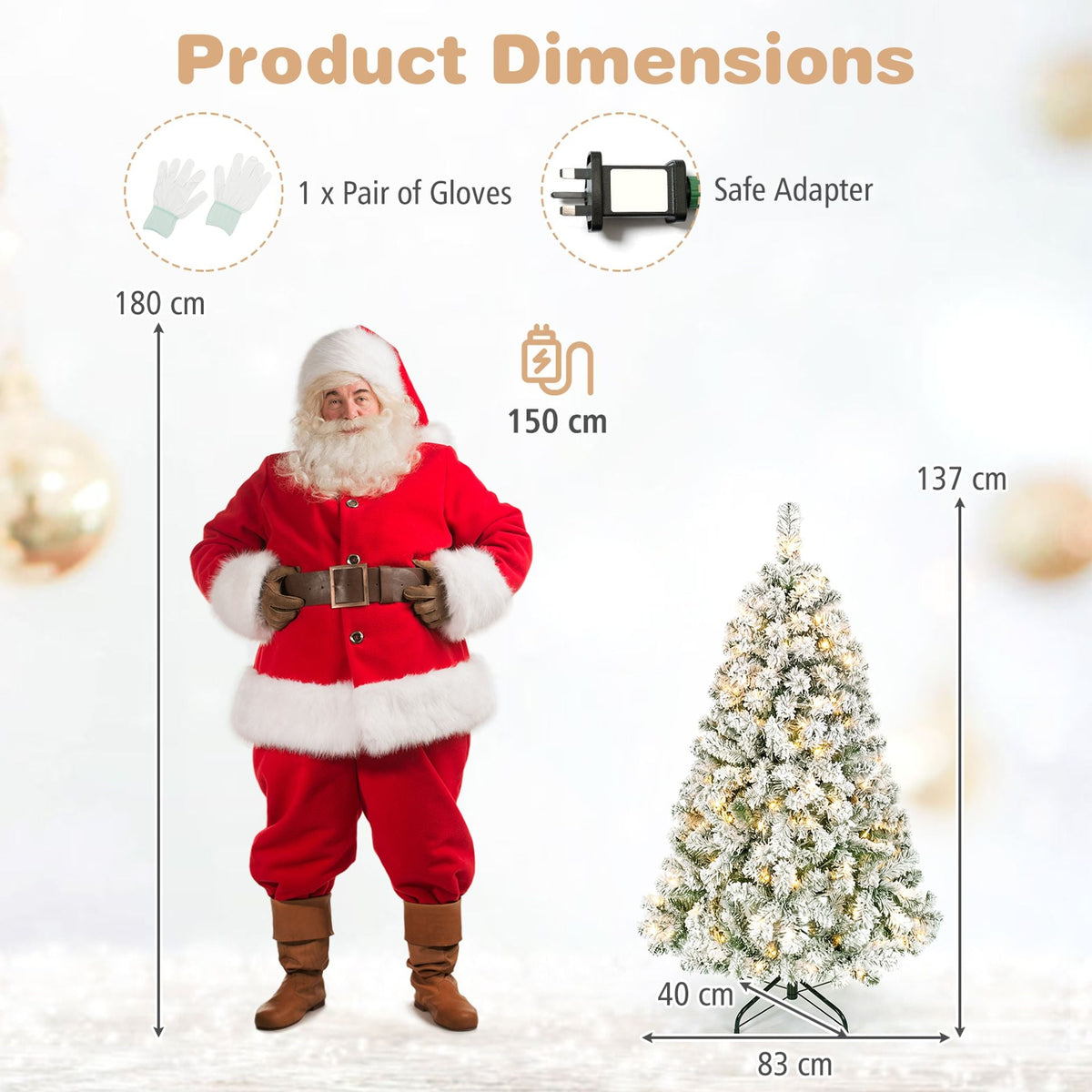 137cm Artificial Snow-Flocked Christmas Tree with Branch Tips and Warm White LED Lights