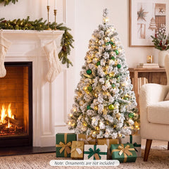 137cm Artificial Snow-Flocked Christmas Tree with Branch Tips and Warm White LED Lights