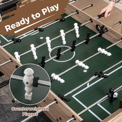 137cm Foosball Table Arcade Soccer Game Table with 2 Balls and 26 Players-Natural