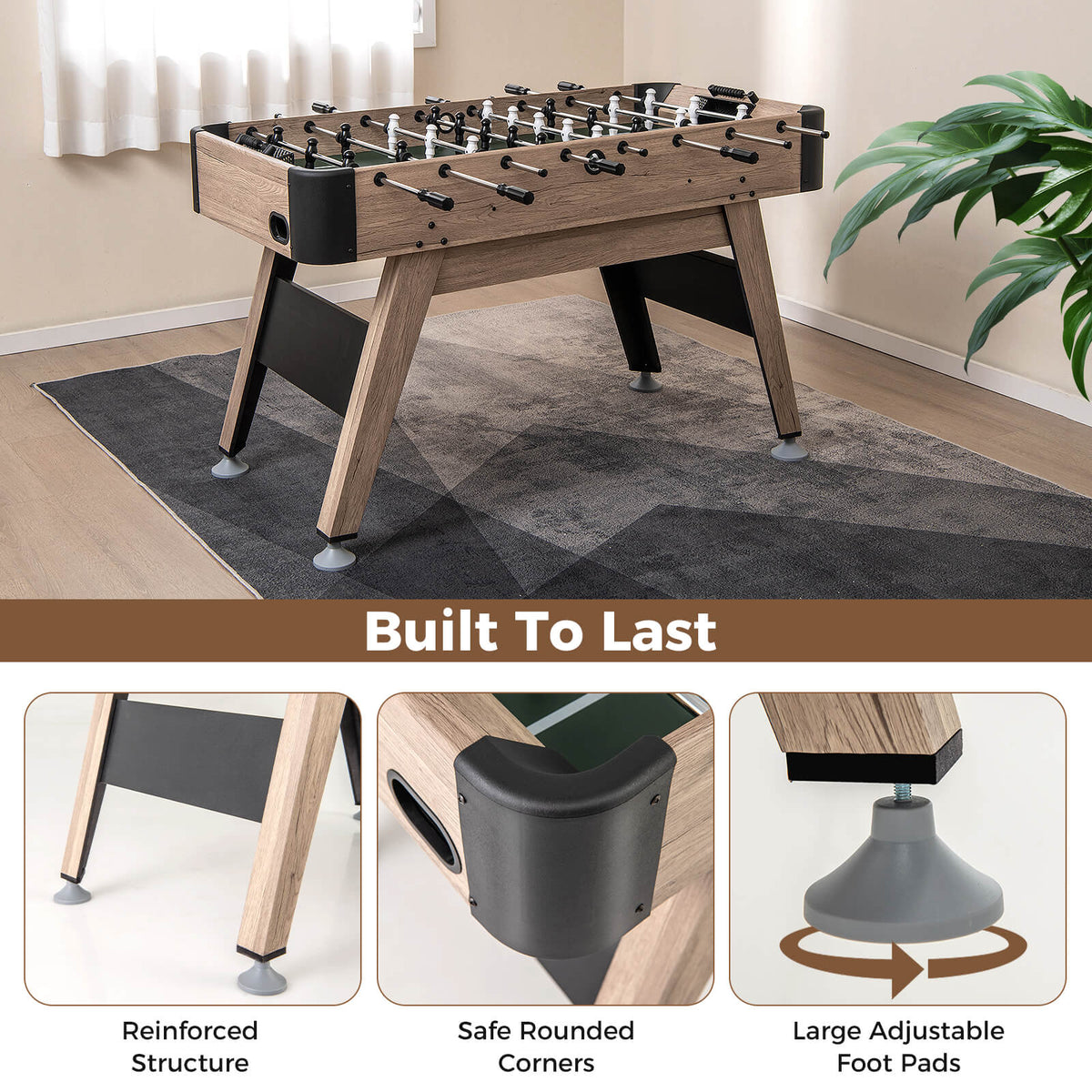 137cm Foosball Table Arcade Soccer Game Table with 2 Balls and 26 Players-Natural