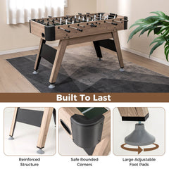137cm Foosball Table Arcade Soccer Game Table with 2 Balls and 26 Players-Natural