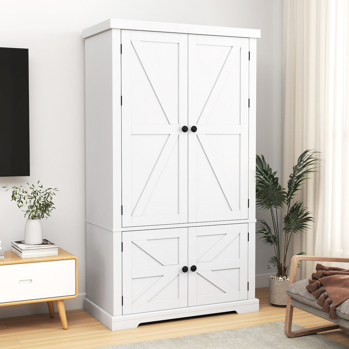 139 cm Pantry Cabinet with 4 Doors and 6 Door Shelves-White