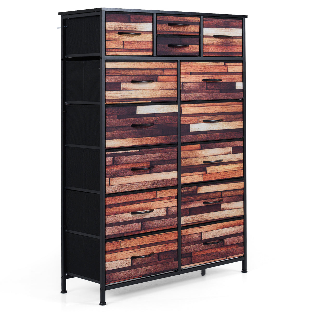 14-Drawer Dresser Tall Storage Chest with Metal Frame-Brown