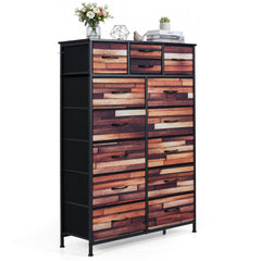14-Drawer Dresser Tall Storage Chest with Metal Frame-Brown