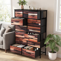 14-Drawer Dresser Tall Storage Chest with Metal Frame-Brown