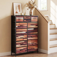 14-Drawer Dresser Tall Storage Chest with Metal Frame-Brown