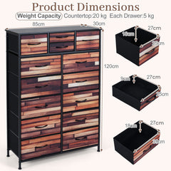 14-Drawer Dresser Tall Storage Chest with Metal Frame-Brown