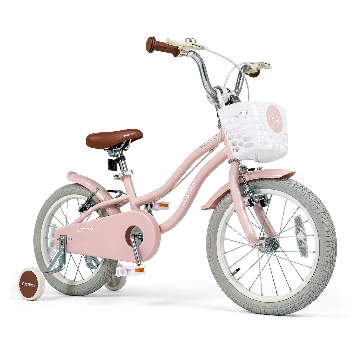 14 Inch Girls Bike with Basket for 3-5 Years Retro Series Sakura Pink