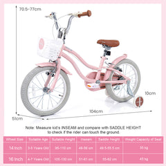 14 Inch Girls Bike with Basket for 3-5 Years Retro Series Sakura Pink