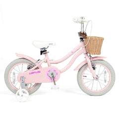 14 Inch Girls Bike with Woven Basket for 3-5 Years Cottage Series Sakura Pink
