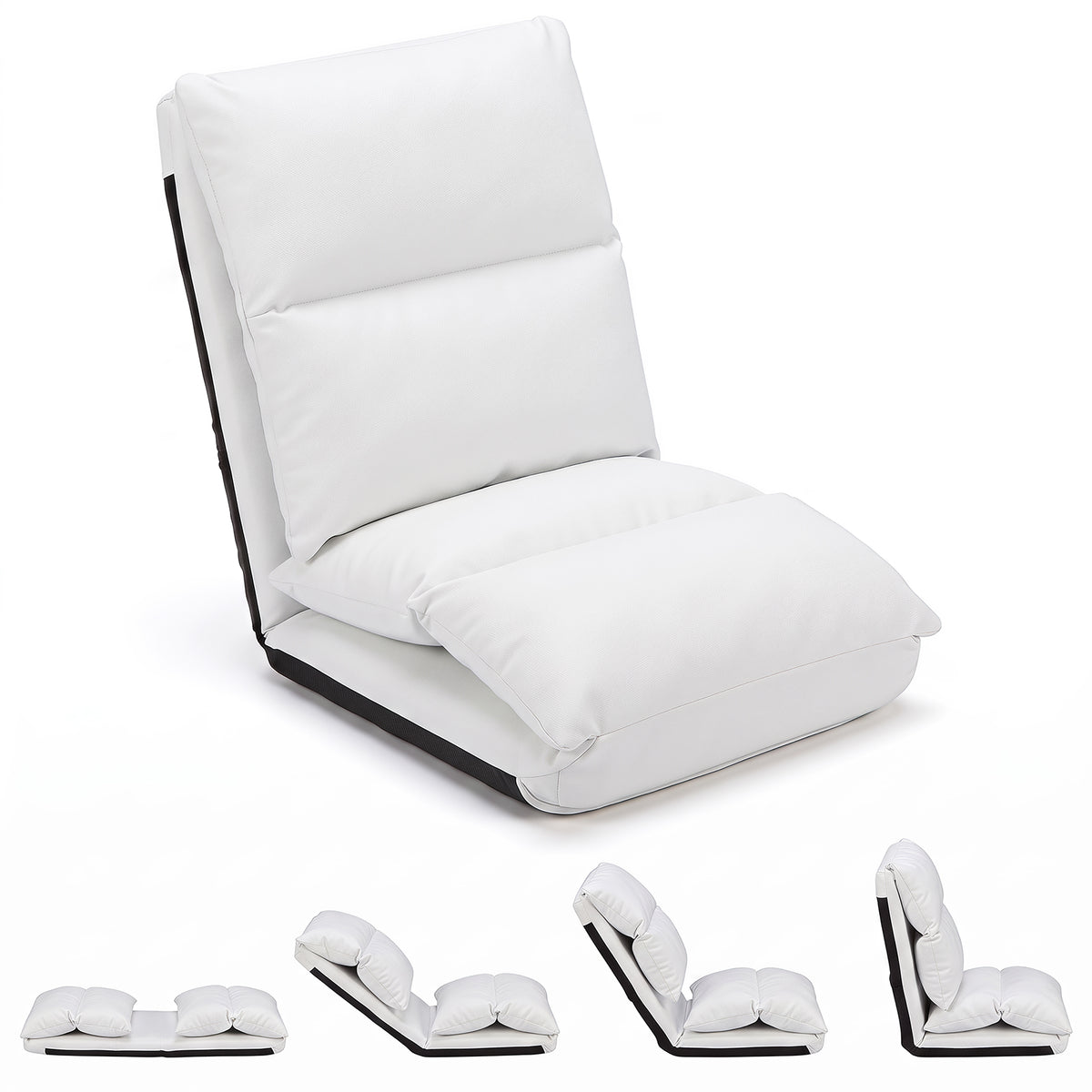 14-Level Adjustable Floor Chair with Back Support and Comfy Padded Cushions for Adults-White