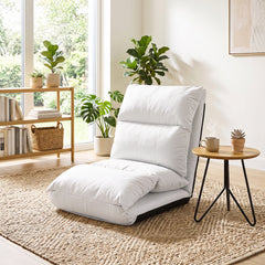 14-Level Adjustable Floor Chair with Back Support and Comfy Padded Cushions for Adults-White