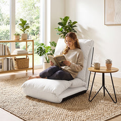 14-Level Adjustable Floor Chair with Back Support and Comfy Padded Cushions for Adults-White