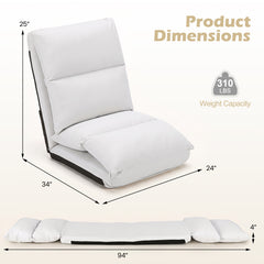 14-Level Adjustable Floor Chair with Back Support and Comfy Padded Cushions for Adults-White