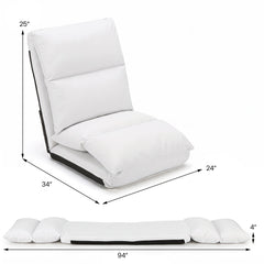 14-Level Adjustable Floor Chair with Back Support and Comfy Padded Cushions for Adults-White