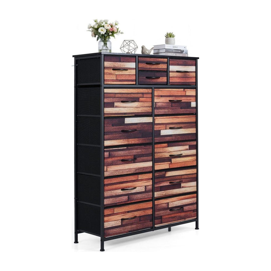 14-Drawer Dresser Tall Storage Chest with Metal Frame-Brown