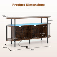 140 cm Record Player Stand with LED Lights & Power Outlets and 6 Dividers for Indoor-Rustic Brown