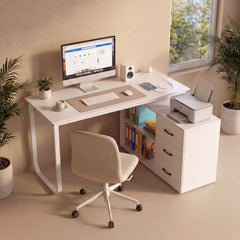 140 cm Reversible L Shaped Desk with 3 Drawers Home Office Desk-White