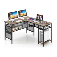 Reversible L-Shaped Computer Desk with CPU Stand in Grey