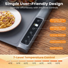 140 x 40.8 cm Expandable Food Warming Mat with 7 Temp and 4H Timer-Grey