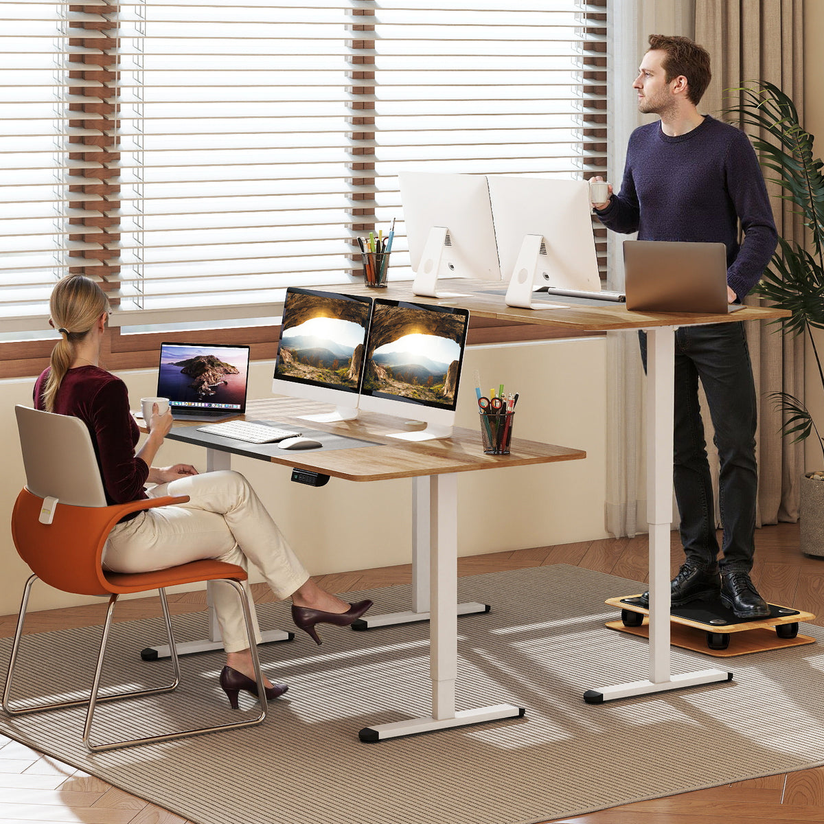 140 x 70 cm Height Adjustable Electric Standing Desk with Anti-Collision Design-Natrual