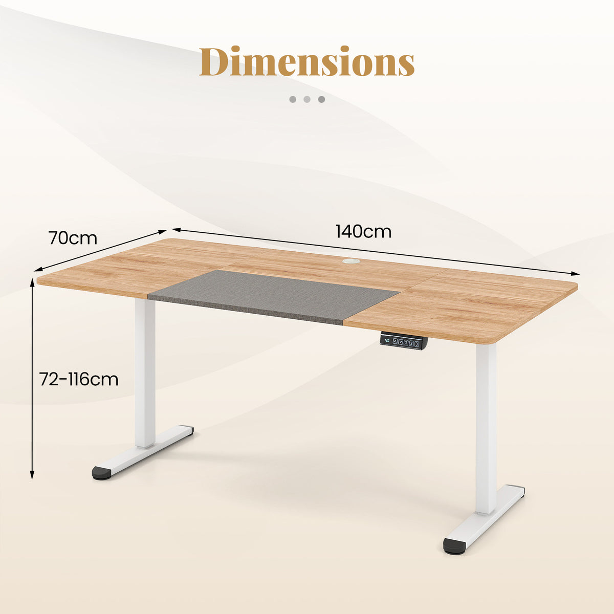 140 x 70 cm Height Adjustable Electric Standing Desk with Anti-Collision Design-Natrual