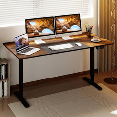 140 x 70 cm Height Adjustable Electric Standing Desk with Anti-Collision Design-Rustic Brown
