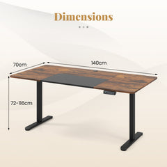 140 x 70 cm Height Adjustable Electric Standing Desk with Anti-Collision Design-Rustic Brown