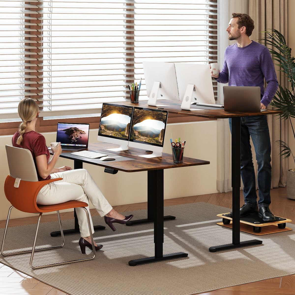 140 x 70 cm Height Adjustable Electric Standing Desk with Anti-Collision Design-Rustic Brown