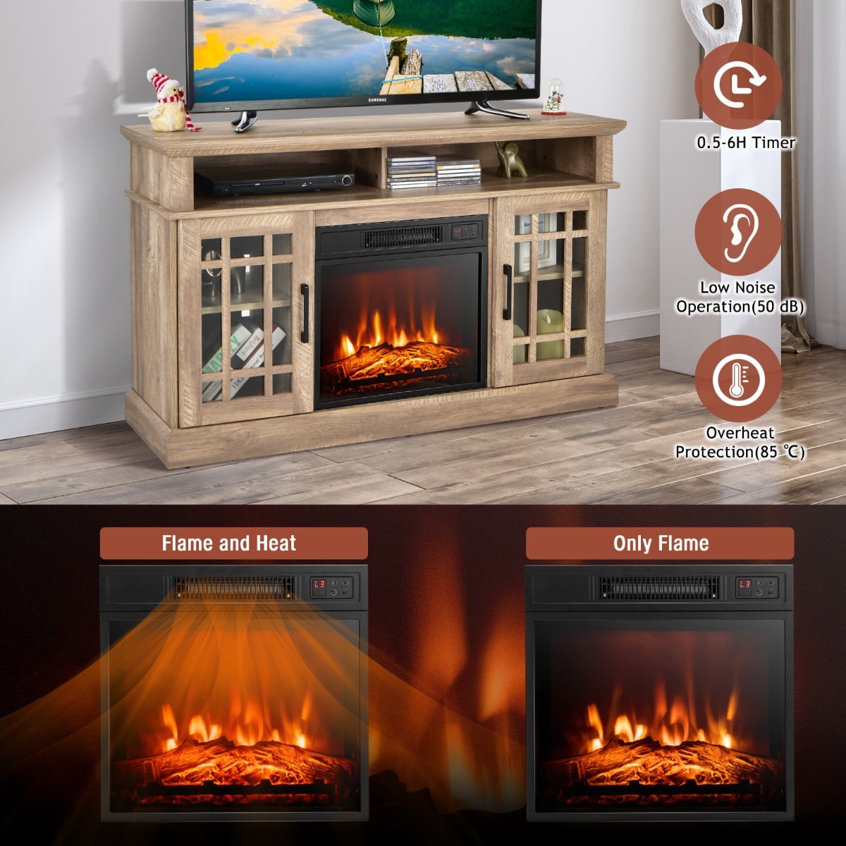 1400W Electric Fireplace in Natural, image 7