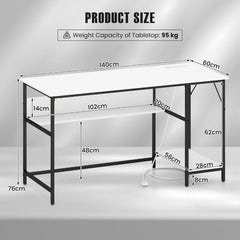 140 x 60 CM Computer Desk with Charging Station Home Office PC Desk with 4 Power Outlets and 2 USB Ports-White