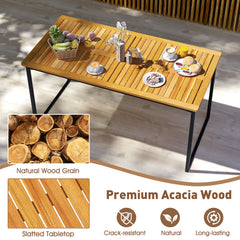 140 x 70cm Acacia Wood Dining Table for 6 People with Slatted Tabletop