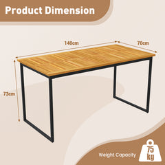 140 x 70cm Acacia Wood Dining Table for 6 People with Slatted Tabletop