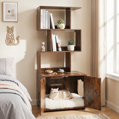 141 CM Tall Cat Litter Box Enclosure with 3 Open Shelves & Side Entry for Indoor-Rustic Brown