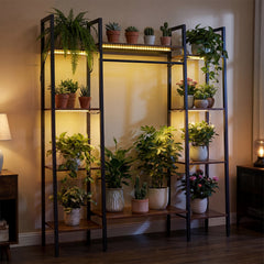 141cm Tall Plant Stand 10-Tier Plant with 16 Colors LED Strip Lights-Rusticbrown
