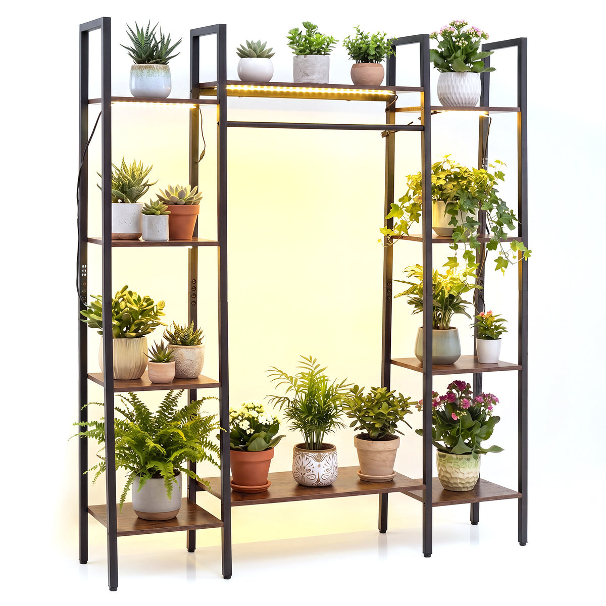 141cm Tall Plant Stand 10-Tier Plant with 16 Colors LED Strip Lights-Rusticbrown