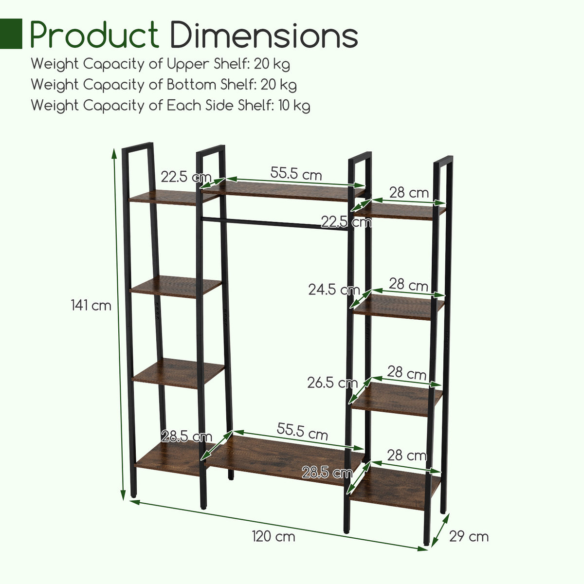 141cm Tall Plant Stand 10-Tier Plant with 16 Colors LED Strip Lights-Rusticbrown