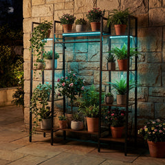 141cm Tall Plant Stand 10-Tier Plant with 16 Colors LED Strip Lights-Rusticbrown
