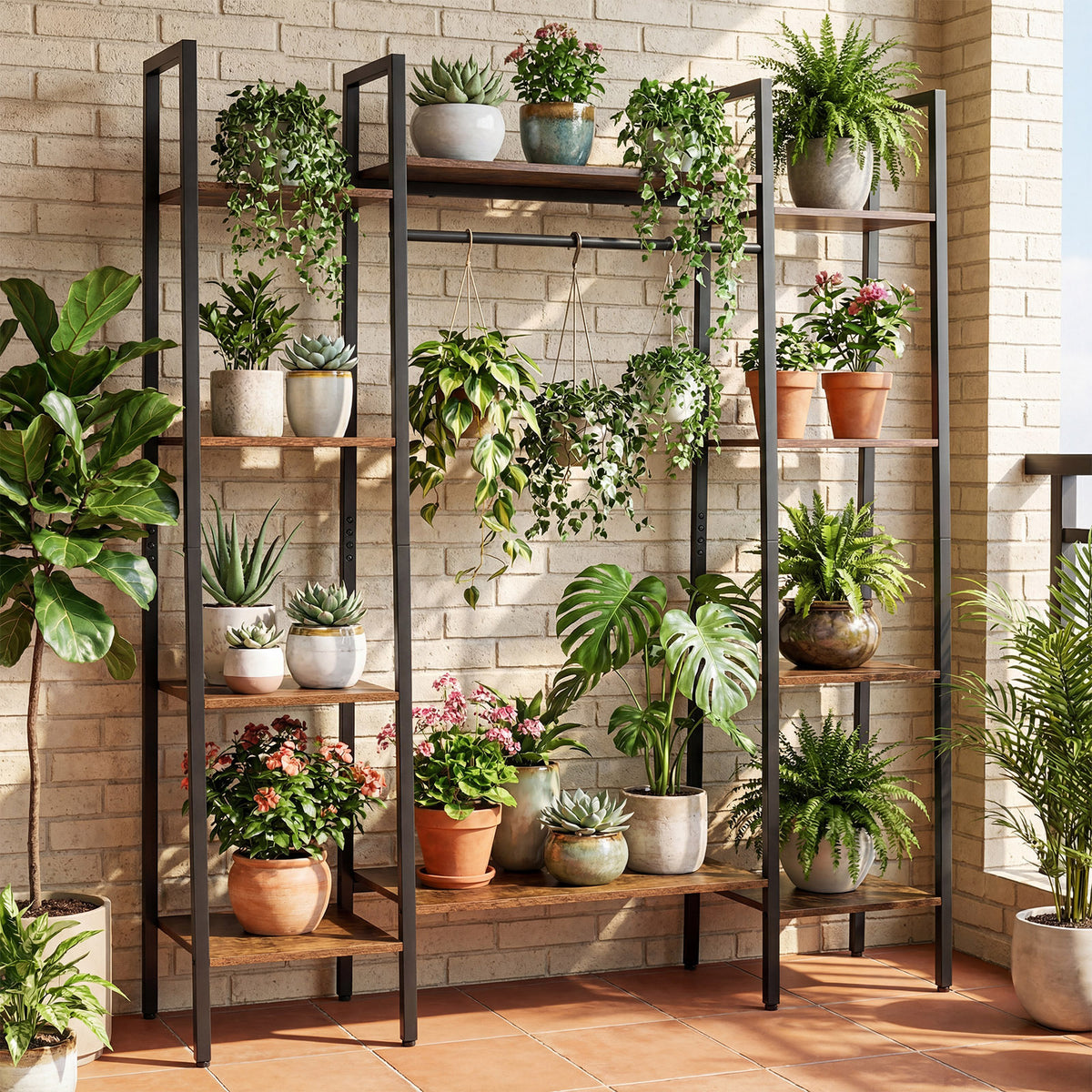 141cm Tall Plant Stand 10-Tier Plant with 16 Colors LED Strip Lights-Rusticbrown
